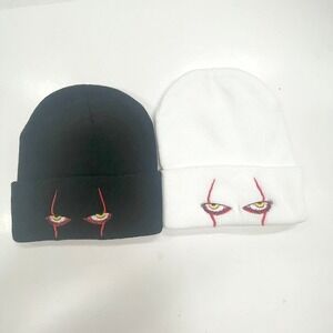 2 Scary Clown IT Hats Beanies Black White Soft & Warm Multicolor One Size